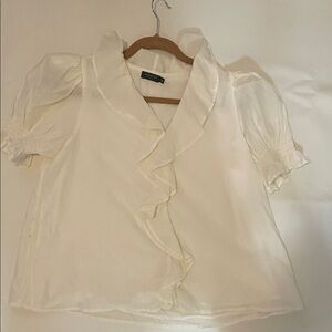Vineyard Vines Cream/Off White Ruffle Blouse Short Sleeve size Medium